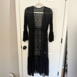 Spiaggia Dolce Black Lace Duster Cardigan – Women’s Small – Sheer Longline